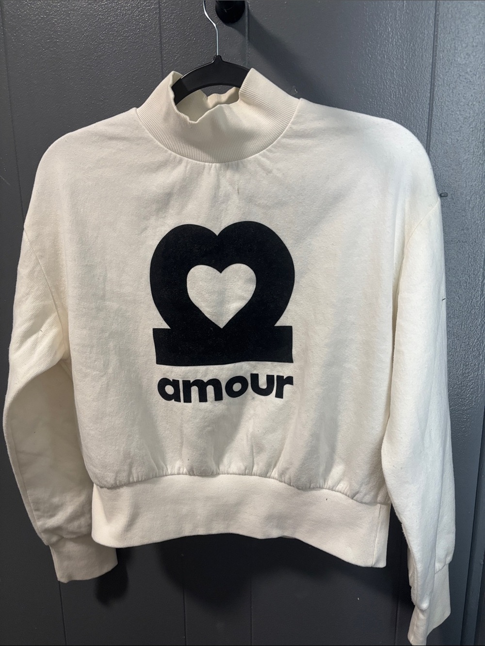 Amour Graphic Mock Neck Sweatshirt - Cream/Black Small